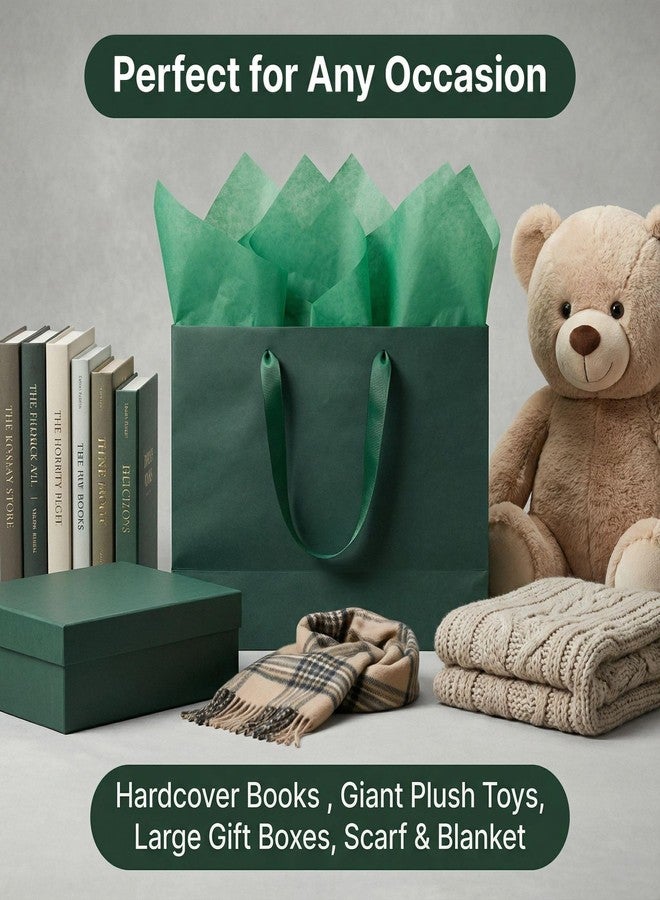 JUNESHE Large Dark Green Gift Bags Set of 3, 13.8 inch Paper Bag with Handles Matching Card Envelop Sticker Tissue Paper for Party Shopping Birthday Wedding Anniversary - Image 5