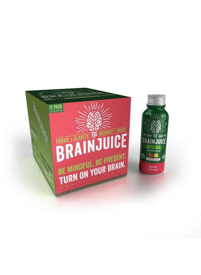 BrainJuice Brain Support Shot, Gluten Free Supplement Shots For Energy & Focus, Healthy Drinks With Alpha Gpc, Vitamin B & Organic Green Tea Extract Caffeine, Strawberry Lemonade, 2.5 Fl Oz, 12 Pack - Image 1