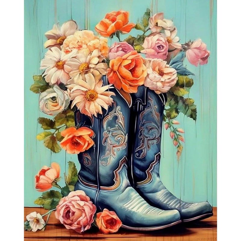 Yezavesu Cowboy Boots Paint by Numbers Kit for Adults Beginner Flower Adult Paint by Number Kits on Canvas Without Frame DIY Acrylic Painting by Numbers for Home Wall Decor Gift 16x20 Inch - Image 2