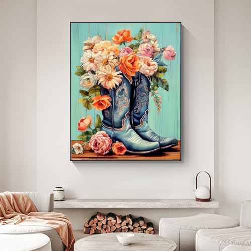 Yezavesu Cowboy Boots Paint by Numbers Kit for Adults Beginner Flower Adult Paint by Number Kits on Canvas Without Frame DIY Acrylic Painting by Numbers for Home Wall Decor Gift 16x20 Inch - Image 3
