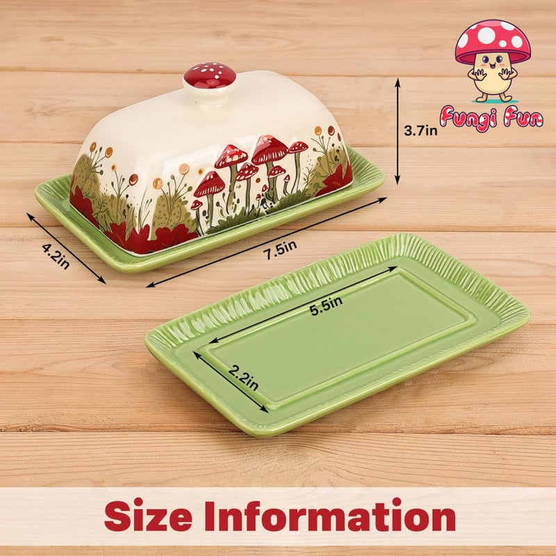Fungi Fun Mushroom Butter Dish With Lid â€“ Cute Cottagecore Ceramic Storage Container, Vintage French Covered Tray, Boho Farmhouse Kitchen Decor Gift, Unique Countertop Holder (White, Standard) - Image 2