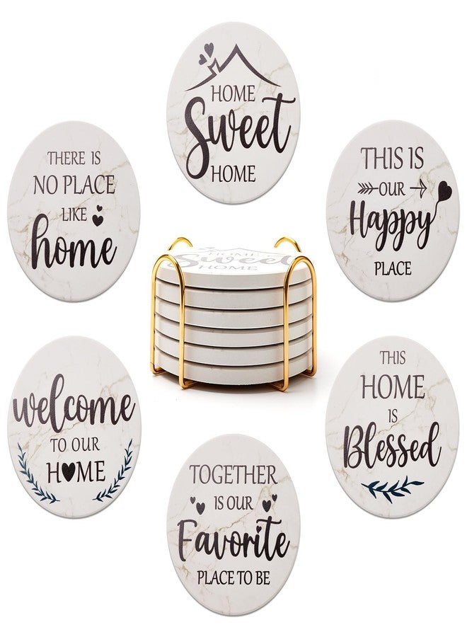 Deceram Housewarming Gifts for New Home Farmhouse Decor Coasters Set of 6 Pack Ceramic Coasters for Coffee Table Cup Coasters Modern House Warming Gift Decorations Cute Marble Drink Coasters Set - Image 1