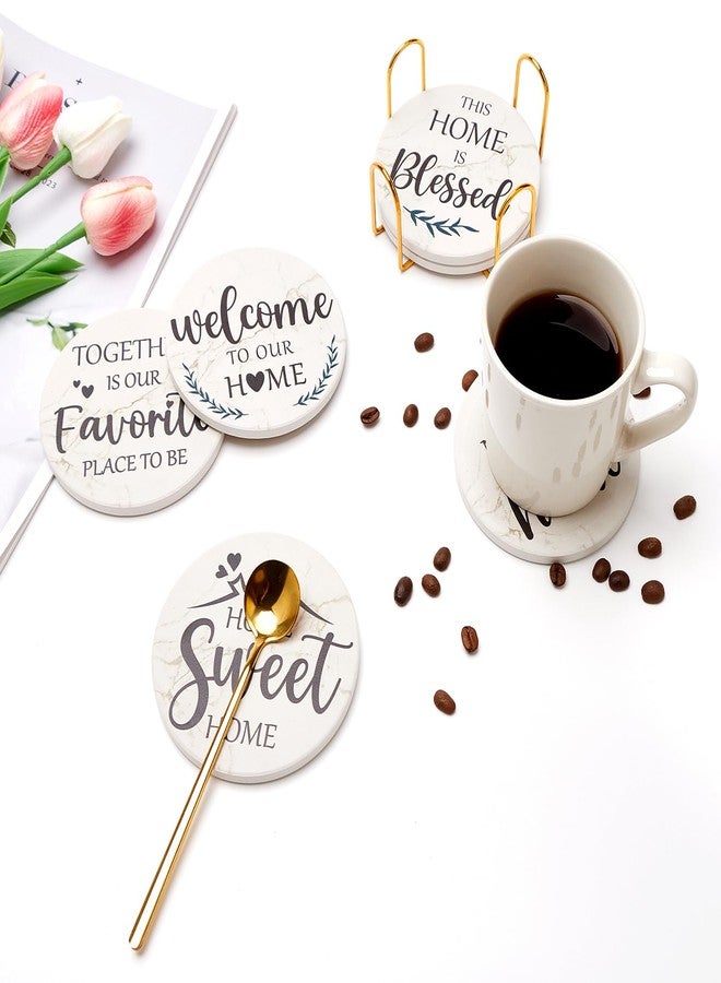 Deceram Housewarming Gifts for New Home Farmhouse Decor Coasters Set of 6 Pack Ceramic Coasters for Coffee Table Cup Coasters Modern House Warming Gift Decorations Cute Marble Drink Coasters Set - Image 2