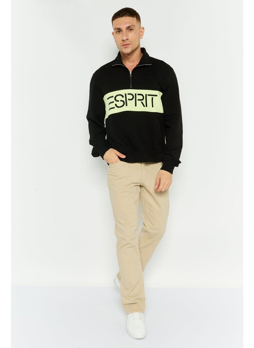 ESPRIT - Men V-Neck Brand Logo Long Sleeve Sweatshirt, Black - Image 1