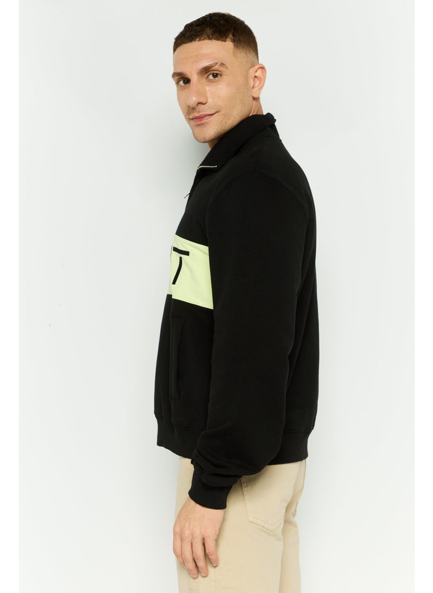 ESPRIT - Men V-Neck Brand Logo Long Sleeve Sweatshirt, Black - Image 1