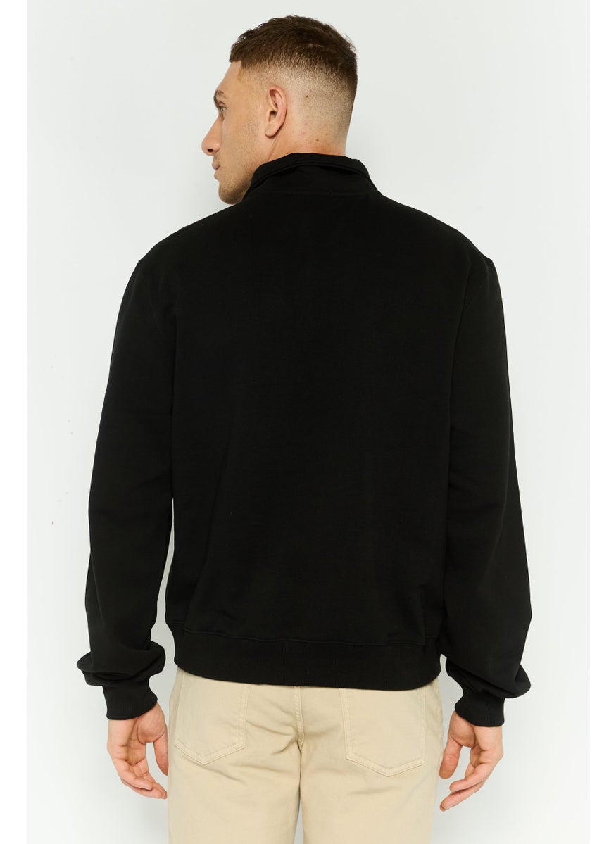 ESPRIT - Men V-Neck Brand Logo Long Sleeve Sweatshirt, Black - Image 1