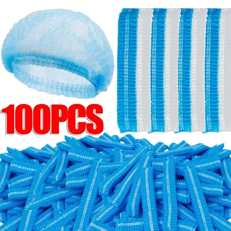 100-50pcs Non Woven Fabric Head Cover Disposable Stretch Net Hair Hat Bouffant Caps Cooking Dust Strip Hat For Kitchen Bathroom - Image 2