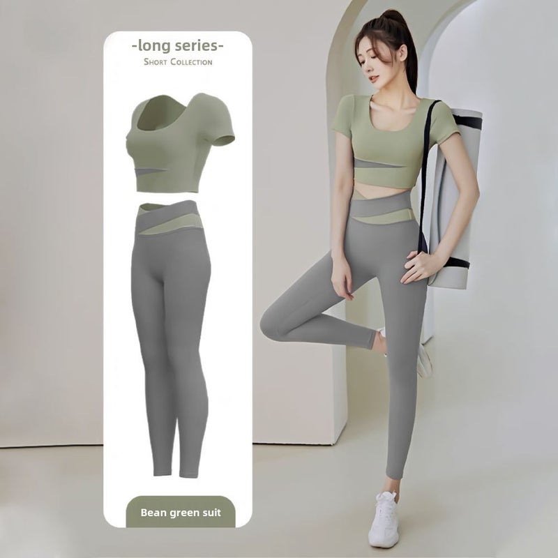 Generic Colorblock Activewear Yoga Set Women Cardamom Green Pants Set 