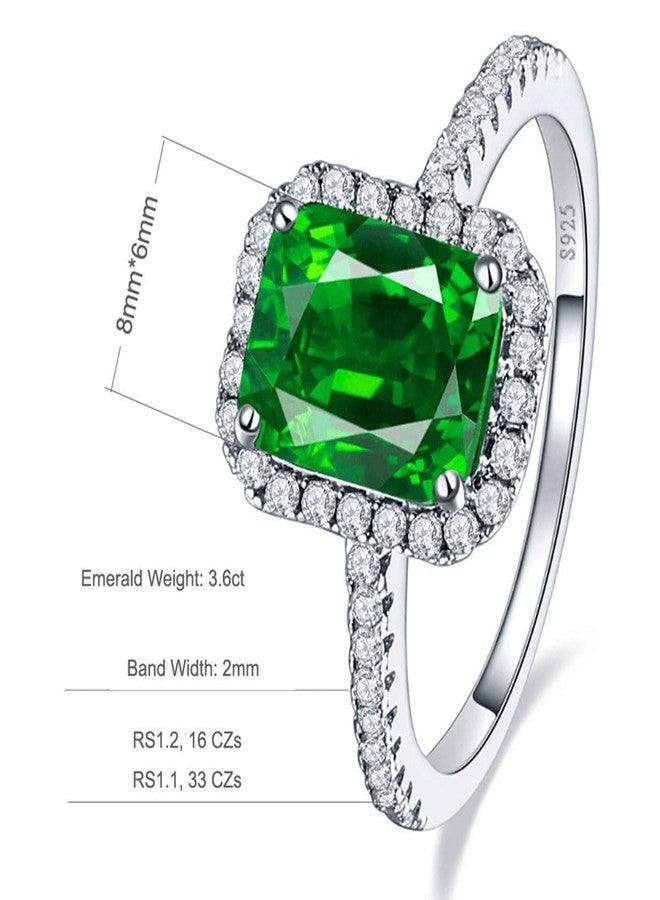 Yaresul 3.6ct 8x6mm Created Green Simulated Emerald Rings 925 Sterling Silver Engagement Ring for Women May Birthstone Rings Paved Cubic Zirconia Wedding Rings Size 5-10, 6.5, Gemstone,Zirconia - Image 2