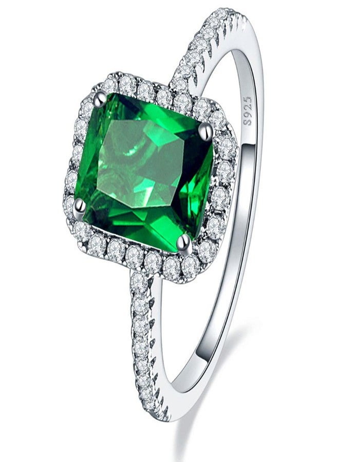 Yaresul 3.6ct 8x6mm Created Green Simulated Emerald Rings 925 Sterling Silver Engagement Ring for Women May Birthstone Rings Paved Cubic Zirconia Wedding Rings Size 5-10, 6.5, Gemstone,Zirconia - Image 1
