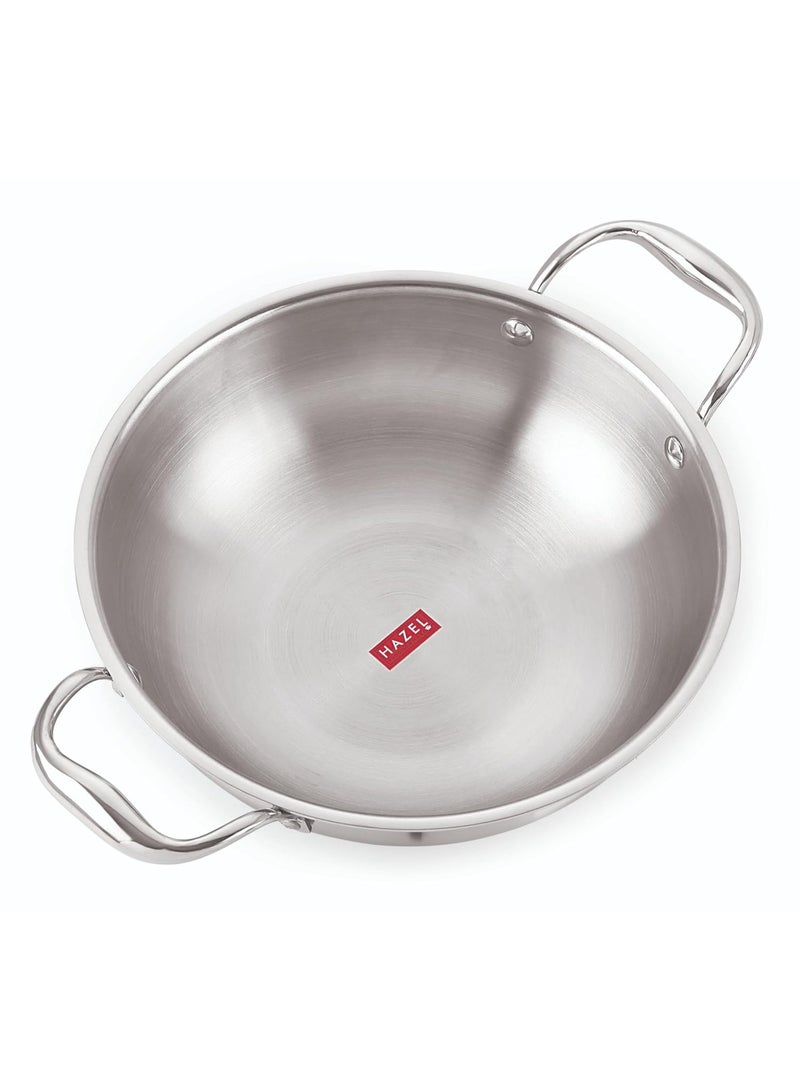HAZEL Triply Stainless Steel Kadhai, 5 Litre | Induction Bottom Karahi, 31.9 cm | Aluminium Core Tri Ply Kadai for Daily Cooking - Image 1