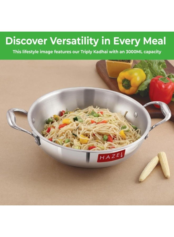 HAZEL Triply Stainless Steel Kadhai, 5 Litre | Induction Bottom Karahi, 31.9 cm | Aluminium Core Tri Ply Kadai for Daily Cooking - Image 3