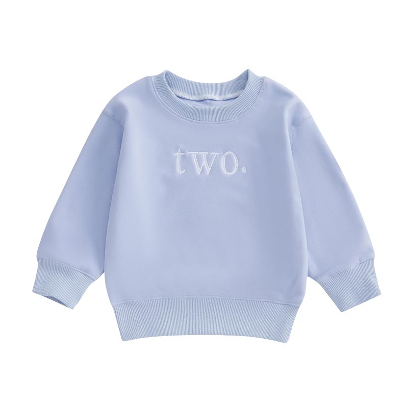 Thilsidee Toddler Baby Boy Girl One/Two Years Birthday Outfit Long Sleeve Embroidery Sweatshirt Shirt Crewneck Pullover Tops (US, Age, 2 Years, 3 Years, A-Blue Two) - Image 1
