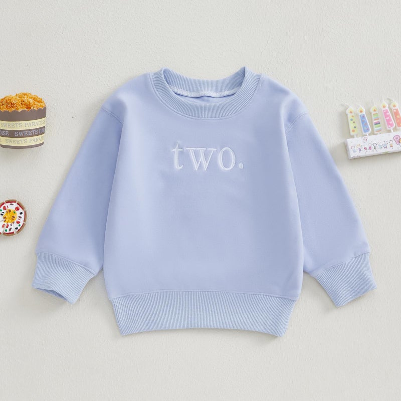 Thilsidee Toddler Baby Boy Girl One/Two Years Birthday Outfit Long Sleeve Embroidery Sweatshirt Shirt Crewneck Pullover Tops (US, Age, 2 Years, 3 Years, A-Blue Two) - Image 4