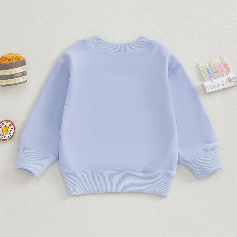 Thilsidee Toddler Baby Boy Girl One/Two Years Birthday Outfit Long Sleeve Embroidery Sweatshirt Shirt Crewneck Pullover Tops (US, Age, 2 Years, 3 Years, A-Blue Two) - Image 3