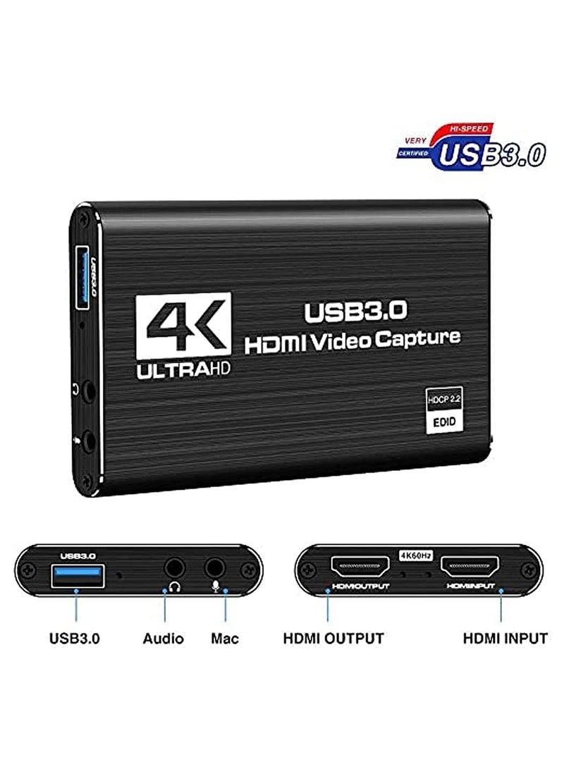 بطاقة التقاط الفيديو، 4K USB 3.0 1080P 60fps HDMI جهاز صوت، محول ألعاب محمول لبث الألعاب - Image 2