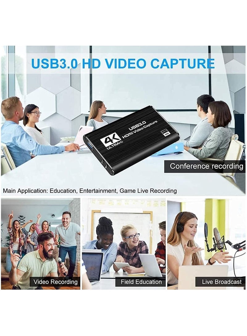 بطاقة التقاط الفيديو، 4K USB 3.0 1080P 60fps HDMI جهاز صوت، محول ألعاب محمول لبث الألعاب - Image 4