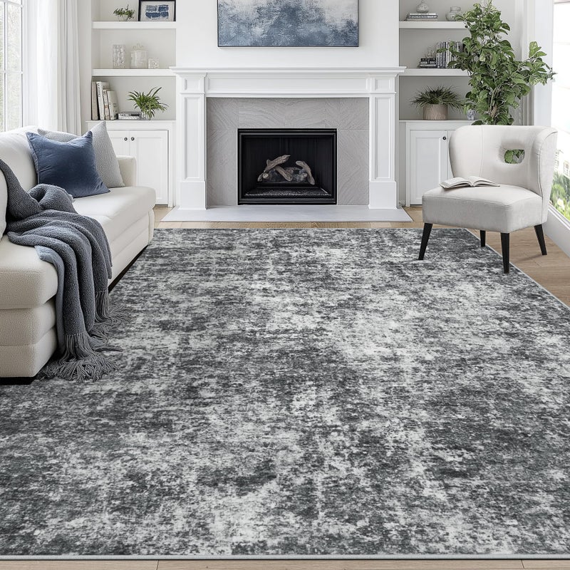 Aelenmu 8x10 Area Rugs for Living Room Rug Washable: Abstract Large Rug for Dining Room Bedroom Carpet Non Slip 8 by 10 Indoor Modern Nursery Home Office Black Grey - Image 1