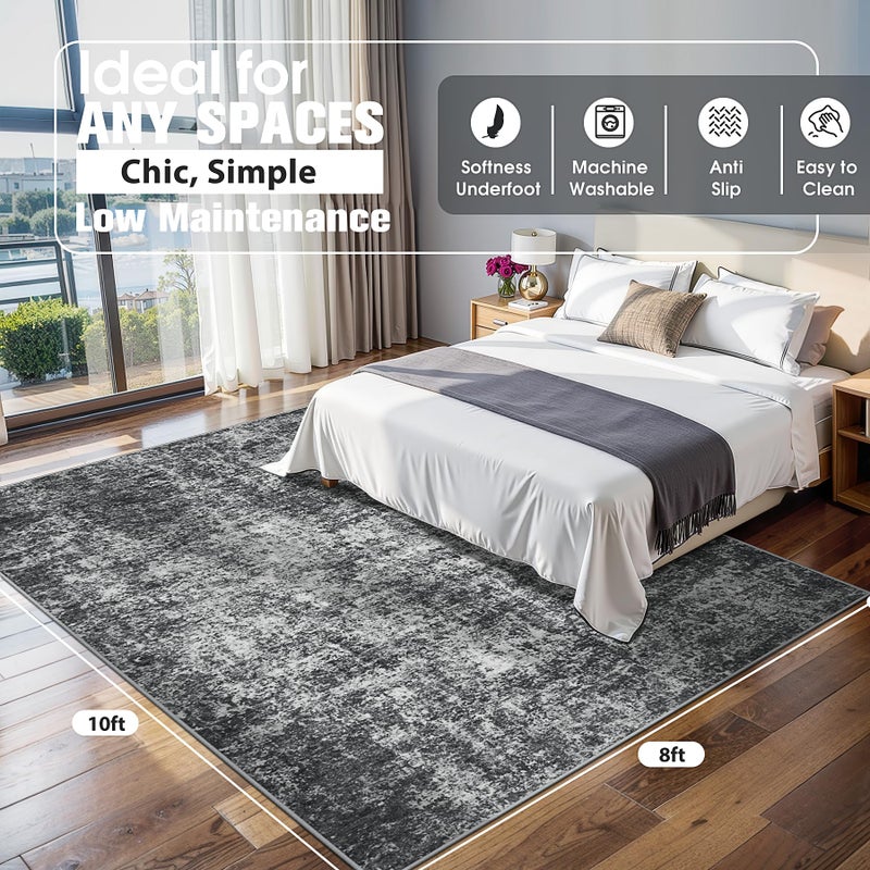 Aelenmu 8x10 Area Rugs for Living Room Rug Washable: Abstract Large Rug for Dining Room Bedroom Carpet Non Slip 8 by 10 Indoor Modern Nursery Home Office Black Grey - Image 2