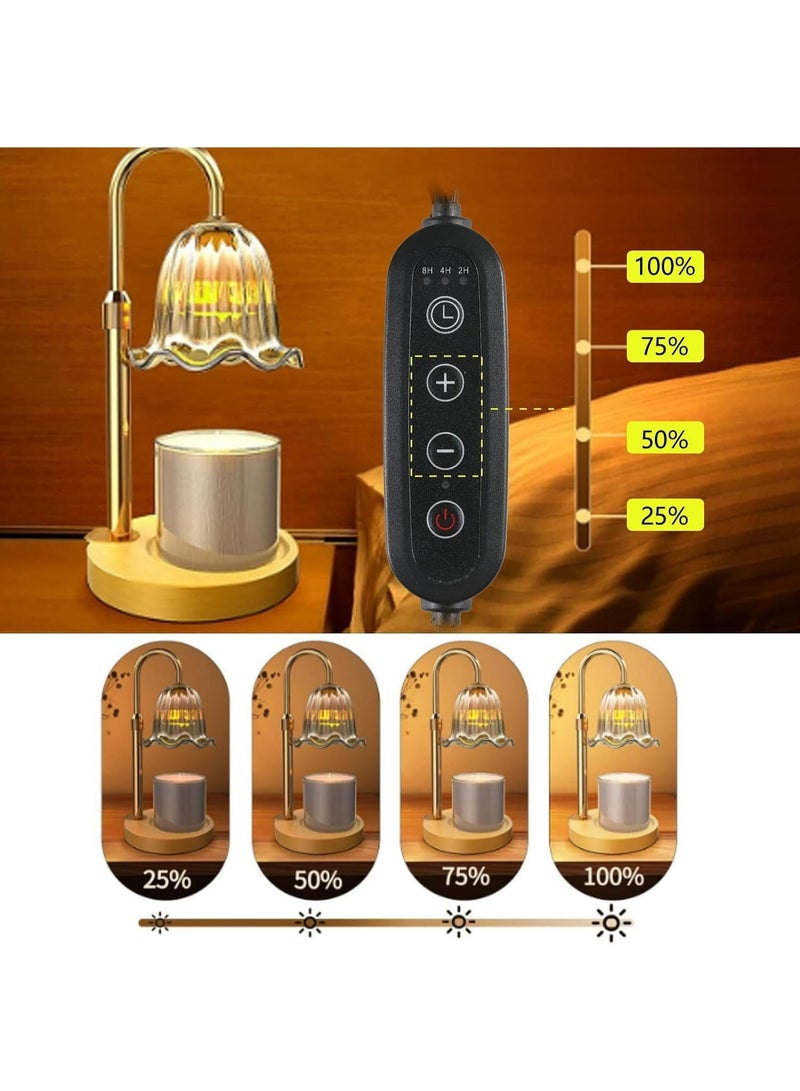 Fire-Free Wax Melting Lamp, Adjustable Aromatherapy Candle Warmer with Bamboo Wood Base, Amber Glass Shade - Image 3