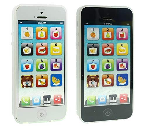 Cooplay 2pcs Black and White Yphone Toy Play Music Cell Phone Mobile Phone Learning English Education Christmas Lights Interactive for Toddler Baby Kids Sets of 2 - Image 1