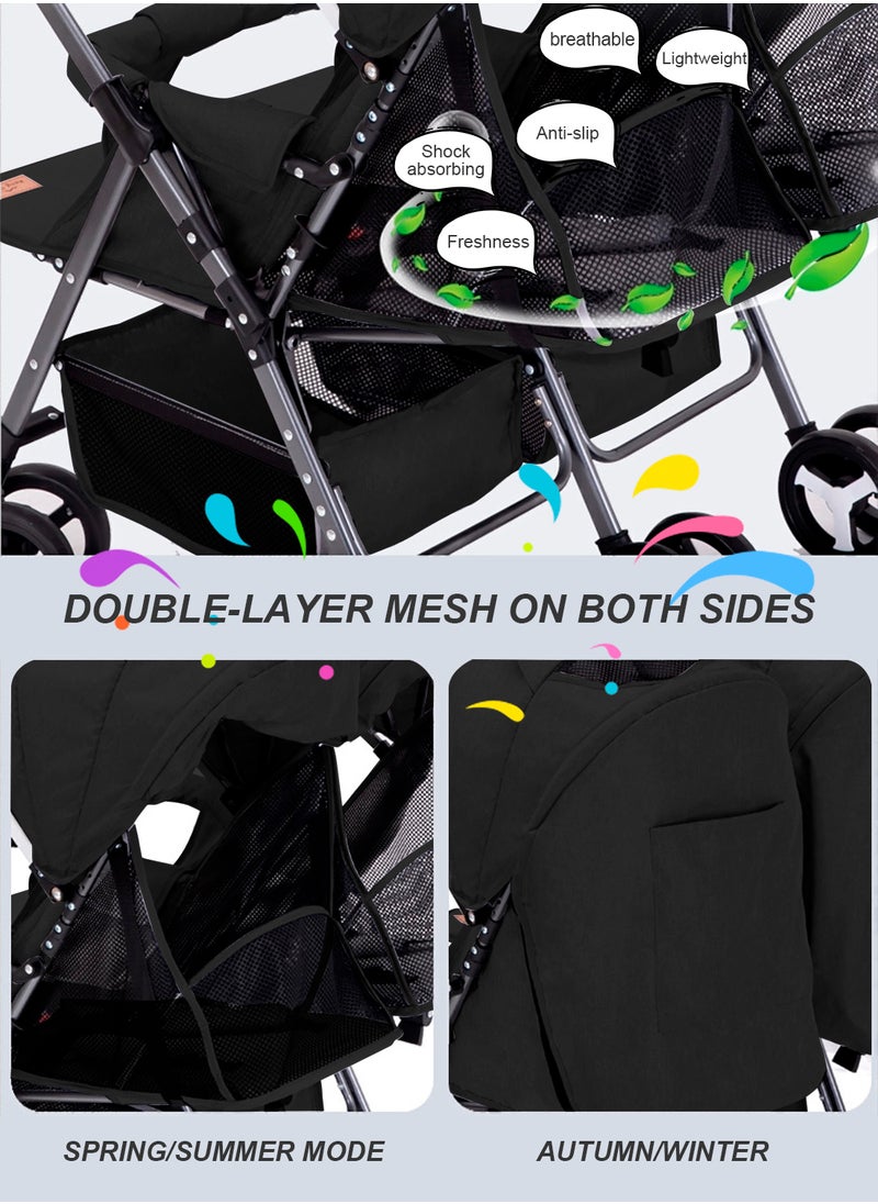 MaBaby - Baby Twin Stroller, Side By Side Double Strollers, Detachable and Reversible Pushchair With Adjustable Canopy And Backrest, Can Sit And Lie-black a-5 - Image 1