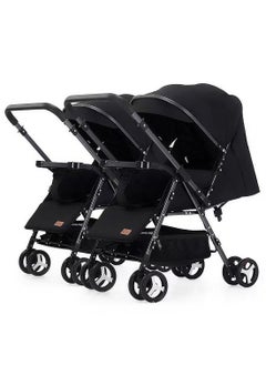 Baby Twin Stroller, Side By Side Double Strollers, Detachable and Reversible Pushchair With Adjustable Canopy And Backrest, Can Sit And Lie-black a-5