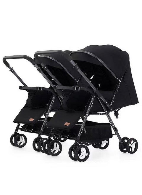 Baby Twin Stroller, Side By Side Double Strollers, Detachable and Reversible Pushchair With Adjustable Canopy And Backrest, Can Sit And Lie-black a-5