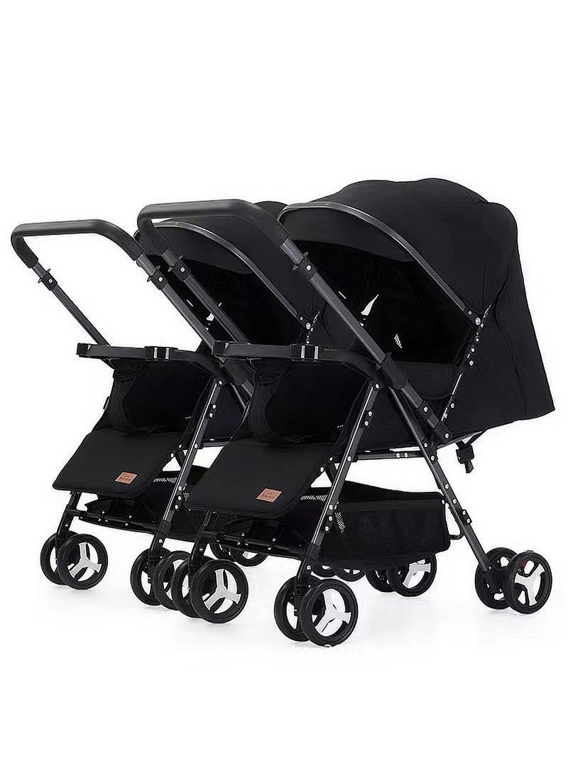 MaBaby - Baby Twin Stroller, Side By Side Double Strollers, Detachable and Reversible Pushchair With Adjustable Canopy And Backrest, Can Sit And Lie-black a-5 - Image 1