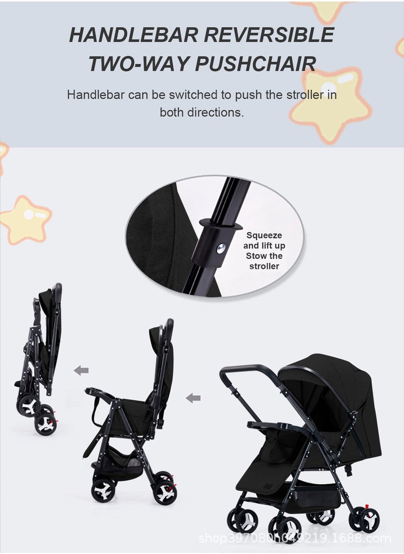 MaBaby - Baby Twin Stroller, Side By Side Double Strollers, Detachable and Reversible Pushchair With Adjustable Canopy And Backrest, Can Sit And Lie-black a-5 - Image 1