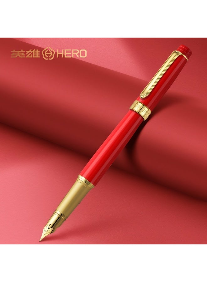 HERO Gold Nib Business Fountain Pen (Polished Metal Body/Three Nib Sizes Available/Premium Gift Box) (Red) - Image 1