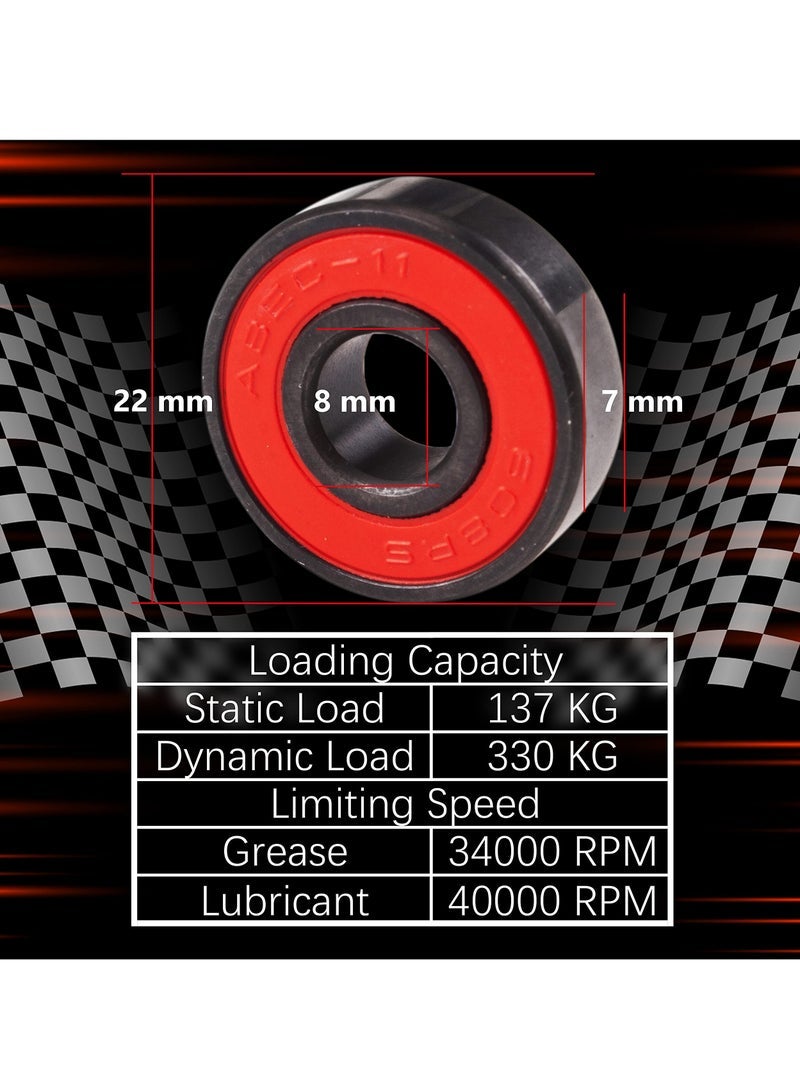 Captaintech Bearing, 8 Pcs Ceramic Skateboard Bearings High Speed Double Shielded 608 RS ABEC-11Miniature Ball Bearings for Motor, Skateboards, Inline Skates, Scooters (8*22*7 mm) - Image 4