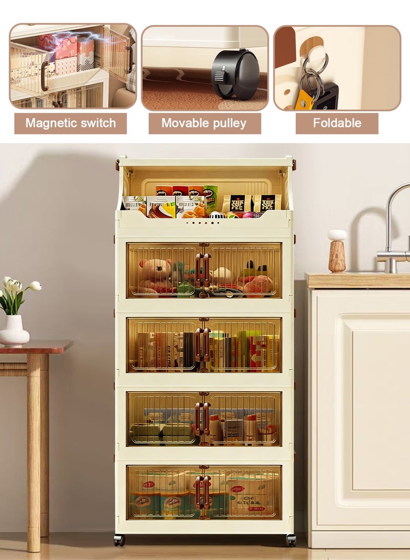 HomarKet 5 Tier Storage Bins with Lids, Stackable Closet Organizers and Storage with Wheels, Collapsible Storage Boxes, Foldable Plastic Storage Containers for Home,Office, Dorm Room-Beige - Image 5