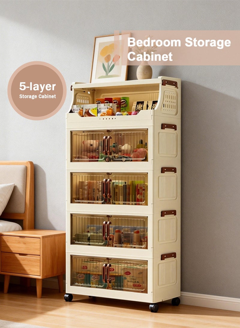 HomarKet 5 Tier Storage Bins with Lids, Stackable Closet Organizers and Storage with Wheels, Collapsible Storage Boxes, Foldable Plastic Storage Containers for Home,Office, Dorm Room-Beige - Image 4