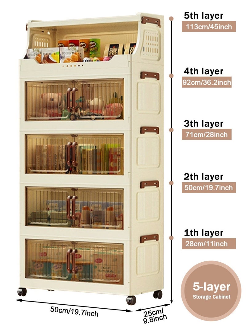 HomarKet 5 Tier Storage Bins with Lids, Stackable Closet Organizers and Storage with Wheels, Collapsible Storage Boxes, Foldable Plastic Storage Containers for Home,Office, Dorm Room-Beige - Image 3
