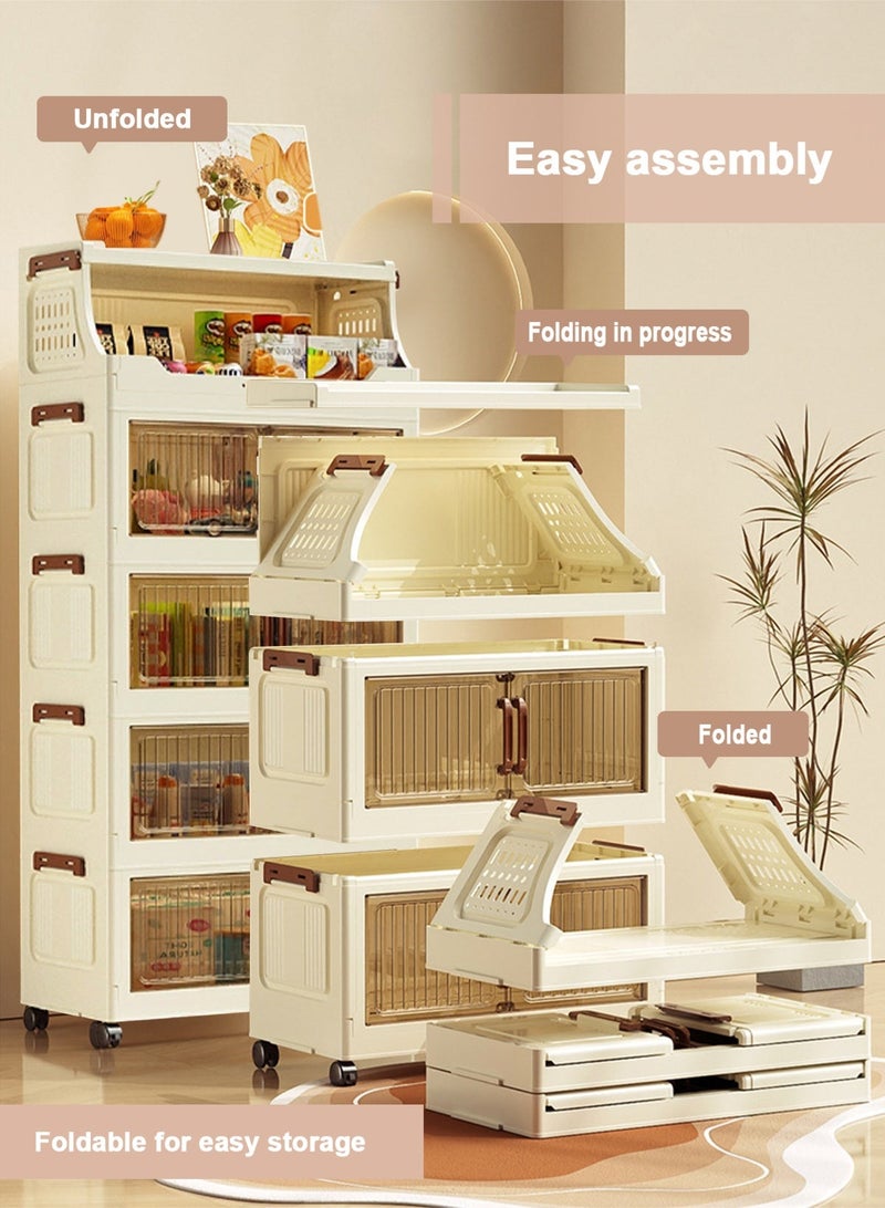 HomarKet 5 Tier Storage Bins with Lids, Stackable Closet Organizers and Storage with Wheels, Collapsible Storage Boxes, Foldable Plastic Storage Containers for Home,Office, Dorm Room-Beige - Image 2