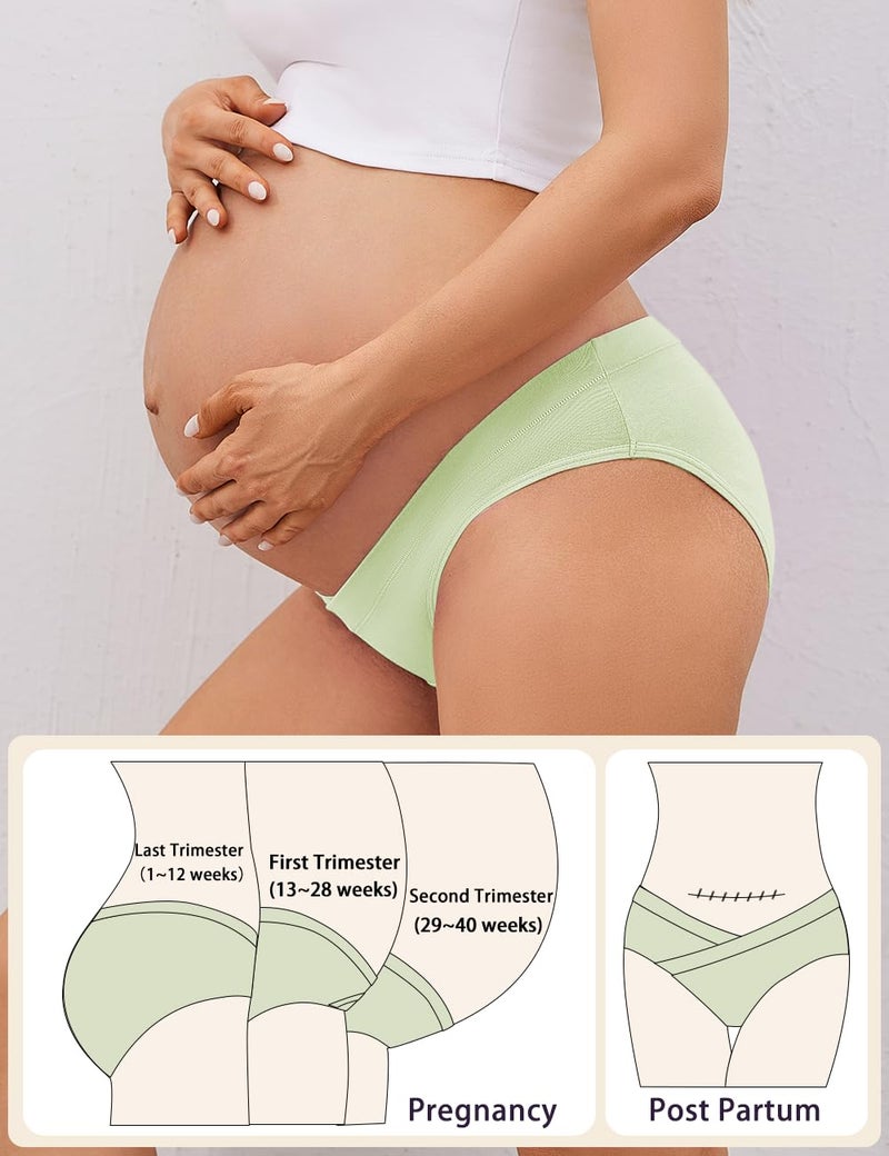 Molasus Cotton Crossover Maternity Underwear Under Bump Pregnancy Bikinis Panties Pack of 6,Multicolor,Large - Image 4