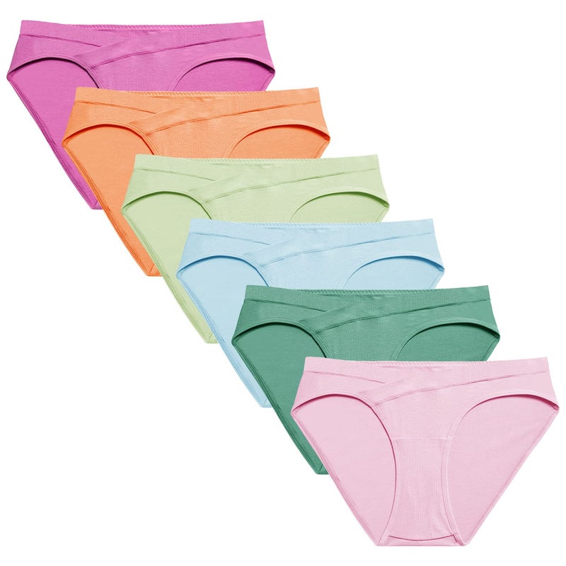 Molasus Cotton Crossover Maternity Underwear Under Bump Pregnancy Bikinis Panties Pack of 6,Multicolor,Large - Image 1