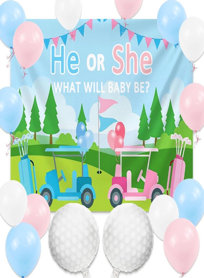 Roaring Good Time Golf Gender Reveal Party Decoration Blue Pink Balloon He or She What Will Baby Be Backdrop Golf Club Balloon for Outdoor Golf Theme Baby Shower - Image 1