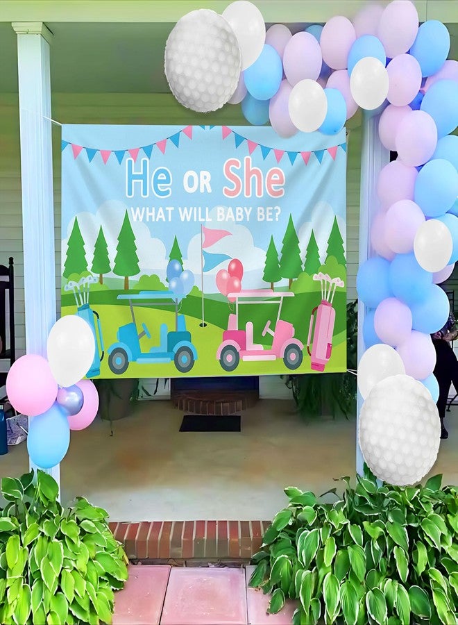 Roaring Good Time Golf Gender Reveal Party Decoration Blue Pink Balloon He or She What Will Baby Be Backdrop Golf Club Balloon for Outdoor Golf Theme Baby Shower - Image 5