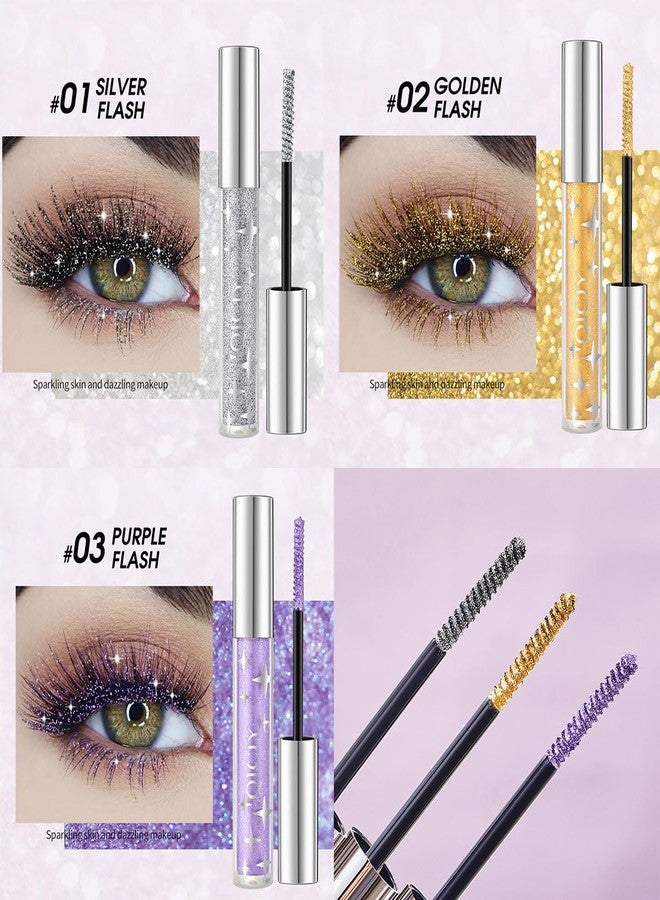 Baorder 3PCS Glitter Mascara for Eyelashes - Waterproof Long Lasting Silver, Gold, Purple Diamond Sparkly Lengthening Volumizing Colorful Mascara for Party, Wedding, Stage Makeup - Image 3