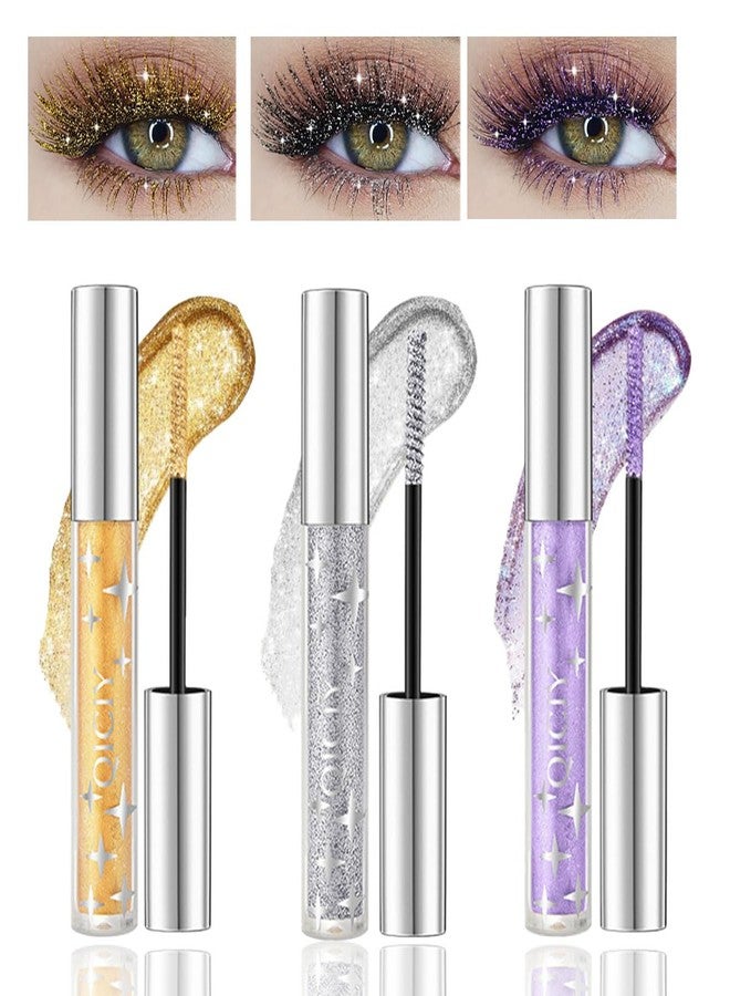Baorder 3PCS Glitter Mascara for Eyelashes - Waterproof Long Lasting Silver, Gold, Purple Diamond Sparkly Lengthening Volumizing Colorful Mascara for Party, Wedding, Stage Makeup - Image 1