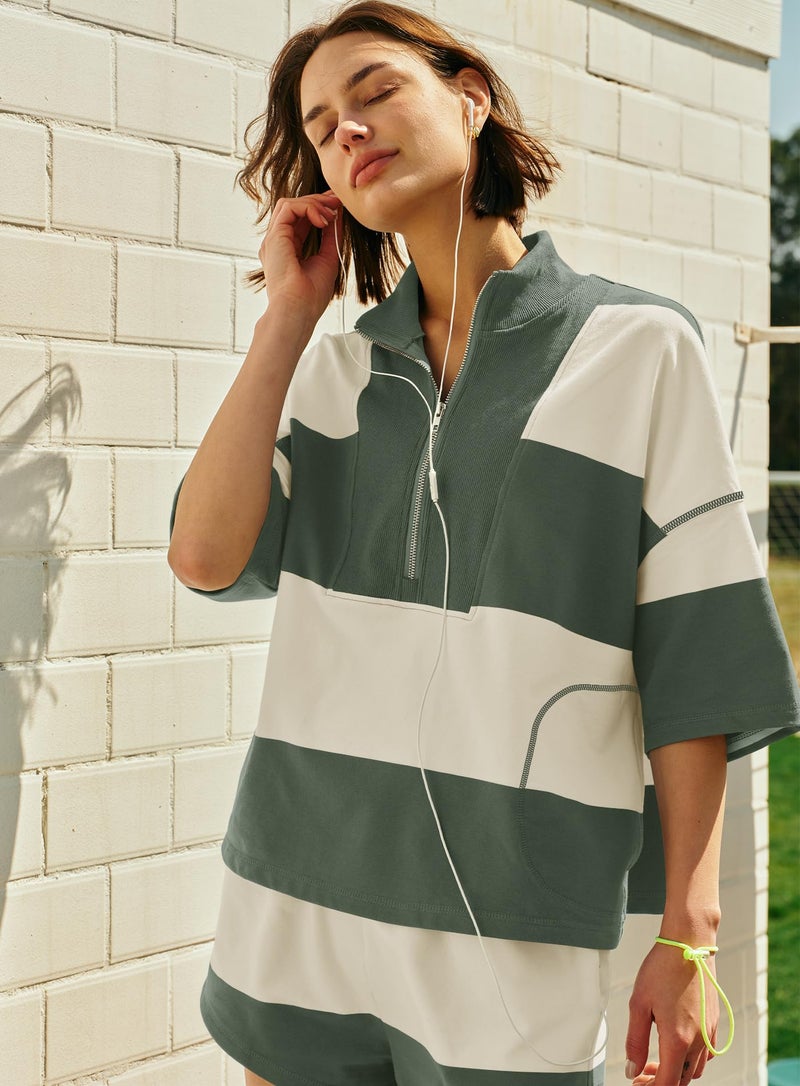 Yanekop Womens 2 Piece Outfits Summer Striped Lounge Set Two Piece Matching Workout Sets Oversized Short Sets Tracksuits(Army Green,S) - Image 5