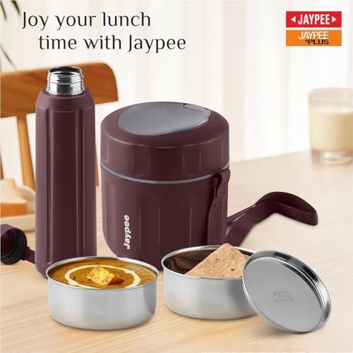 JAYPEE Etosip Auto Cut Off Electric Lunch Box with 2 Stainless Steel containers 275X2 ml & Insulated Steel Water Bottle for Office, Easy to Carry Tiffin Convenience case for Power Cord,Maroon - Image 2