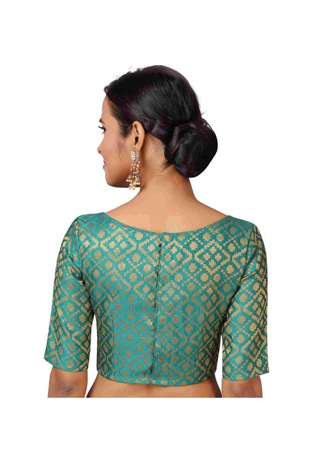 Studio Shringaar Women's Readymade Brocade Elbow Length Sleeves Saree Blouse (Rama Green, 38) - Image 4