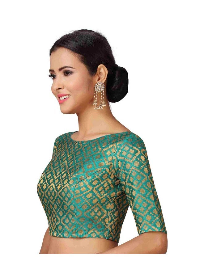 Studio Shringaar Women's Readymade Brocade Elbow Length Sleeves Saree Blouse (Rama Green, 38) - Image 2