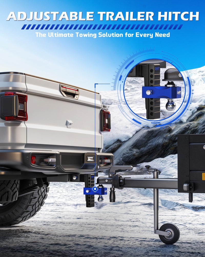 Orion Motor Tech Adjustable Trailer Hitch, Fits 2 in Receiver 8 in Drop & Rise Hitch, 12500 LBS GTW, Class 3, 4 Hitch, Heavy Duty Aluminum Drop Hitch for Truck with Three Anti-Theft Locking Hitch Pins - Image 2