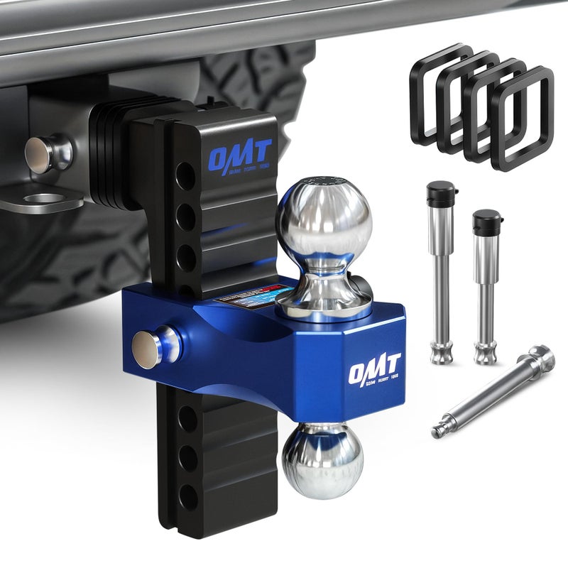 Orion Motor Tech Adjustable Trailer Hitch, Fits 2 in Receiver 8 in Drop & Rise Hitch, 12500 LBS GTW, Class 3, 4 Hitch, Heavy Duty Aluminum Drop Hitch for Truck with Three Anti-Theft Locking Hitch Pins - Image 1