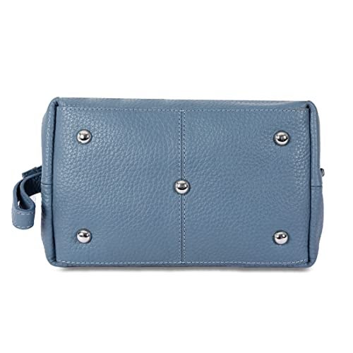 KomalC Large Premium Leather toiletry bag for Men and Women, travel utility Dopp kit wash bag (Blue) - Image 3