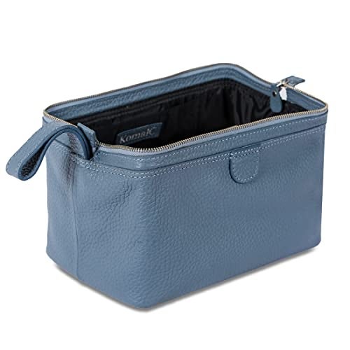 KomalC Large Premium Leather toiletry bag for Men and Women, travel utility Dopp kit wash bag (Blue) - Image 4